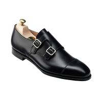 Handmade Black Cap toe Shoes, Double Monk Straps Shoes, Leather Shoes,Dress Shoes,Men's Shoes  - Thumbnail 1