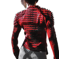 Women Motorcycle Punk Heavy Metal Spiked Tonal Black Studded Red Leather Jacket - Thumbnail 2