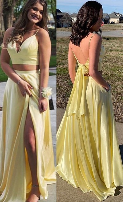 Two Piece Yellow Prom Dresses under 100