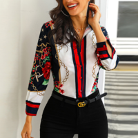 Long Sleeve Red Pattern Shirt - Thumbnail 1