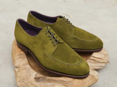 Men's Olive Green Decent Lace Up Splitoe Design Handmade Formal Dress Shoes