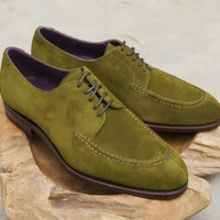 Men's Olive Green Decent Lace Up Splitoe Design Handmade Formal Dress Shoes - Thumbnail 4