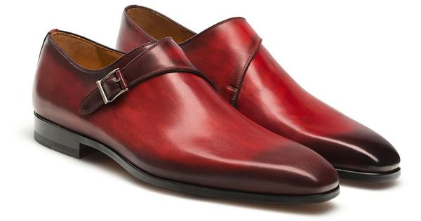 handmade red patina monk strap premium quality leather formal shoes for men