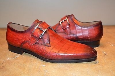 handmade red patina crock monk strap premium leather formal shoes for men
