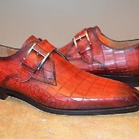 handmade red patina crock monk strap premium leather formal shoes for men - Thumbnail 1