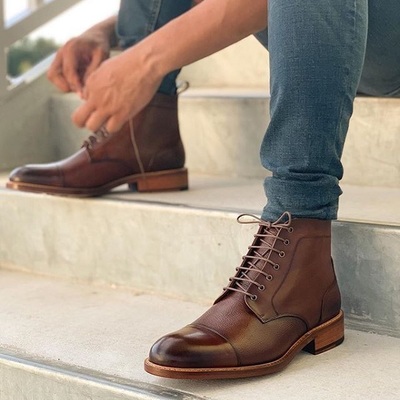 Handmade men high ankle leather brown boots for all season - Thumbnail 2