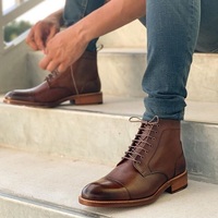 Handmade Men High Ankle Leather Brown Boots for All Season - Thumbnail 1