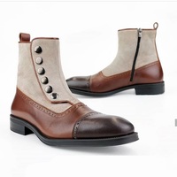 Men's Ankle Boots Multi Color Button Top & Side Zipper Leather Suede Boot - Thumbnail 1