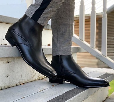 Handmade Men High Ankle Leather Black Boots for All Season
