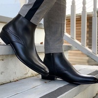 Handmade Men High Ankle Leather Black Boots for All Season - Thumbnail 1