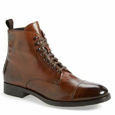 Men's handmade leather ankle boots, leather formal lace up dress boots for men - Thumbnail 2