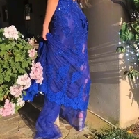 Luxurious Mermaid V Neck Royal Blue Long Prom Evening Dresses with Beading - Thumbnail 2