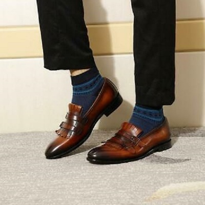 Burnished brown premium leather buckle straps vintage monk classic men shoes