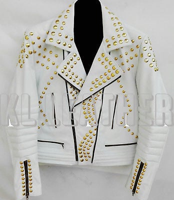 New Philips Plain White Studded Embroidery Patches Leather jacket Biker Men