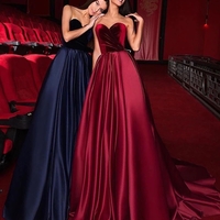 Vintage A-Line Sweetheart Burgundy Velvet Bodice Formal Dresses Satin Prom Evening Dresses - Thumbnail 1