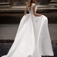 Vintage Scoop Neck A-Line Ivory Long Wedding Dresses,Simple Wedding Gown with Pockets - Thumbnail 1