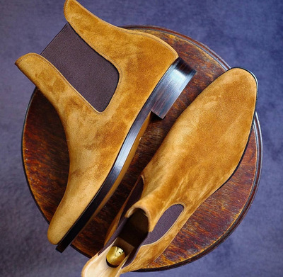 Men's Handmade Ankle Boot,Chelsea Boot,Suede Boot,Tan Boor,Dress Boot 