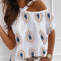 Printed Fashion Casual Round Neck Short Sleeve T-Shirt - Thumbnail 1