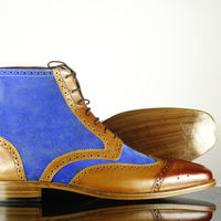 Men's Handmade Ankle Boot,Lace Up Boot,Leather Suede Boot,Brown & Blue Boot, Dress Boot  - Thumbnail 3