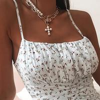 Design Floral Print Ruched Spaghetti Strap Dress - Thumbnail 2