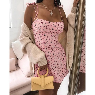 Sling floral print sexy wrapped dress - Thumbnail 2