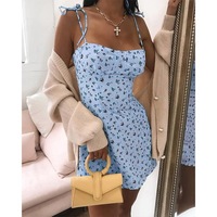 Sling Floral Print Sexy Wrapped Dress - Thumbnail 1