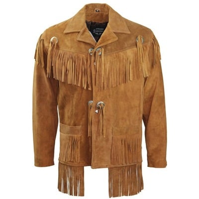 Men cowboy genuine suede western jacket, cowboy leather jacket with fringe