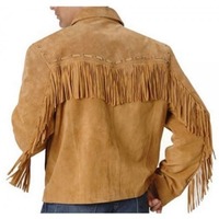 Men Simple Style Western Leather Jacket Tan Color Fringes Design For Men's - Thumbnail 1