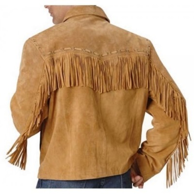 Men simple style western leather jacket tan color fringes design for men's
