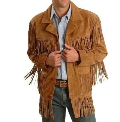 Men Western Fringe Jackets Brown Fringe Jacket Cow Boy Suede Jacket