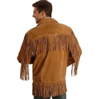 Men Western Fringe Jackets Brown Fringe Jacket Cow Boy Suede Jacket - Thumbnail 1