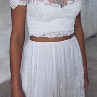 Two Pieces Beach Wedding Dress, Off the Shoulder Wedding Dress, Lace Bridal Dress,573 - Thumbnail 3