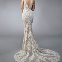 Unique Mermaid V Neck Open Back White Lace Wedding Dresses with Train,577 - Thumbnail 2