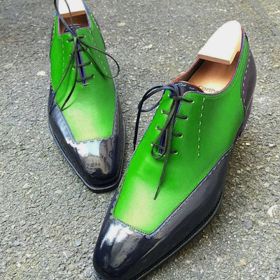 Customize green black stylish lace up handmade casual shoes