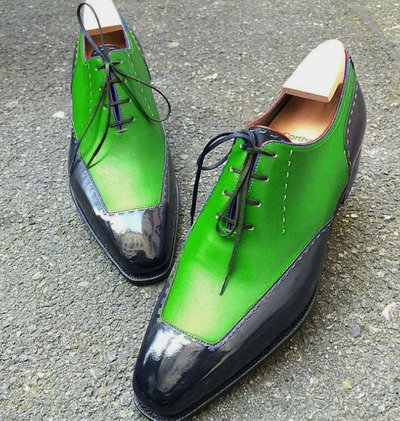 Customize Green Black Stylish Lace Up Handmade Casual Shoes
