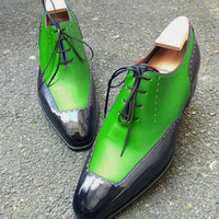 Customize Green Black Stylish Lace Up Handmade Casual Shoes - Thumbnail 1