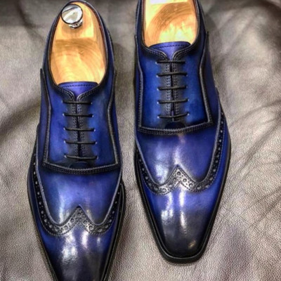 Handmade bespoke navy black lace up leather shoes