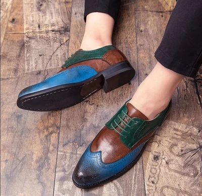 Handmade Men's Multi Color Leather Wing Tip Brogue Lace Up Shoes, Designer Shoes