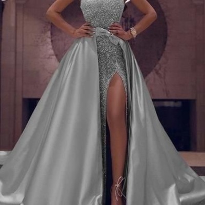 One shoulder slit detachable skirt prom dresses - Thumbnail 4