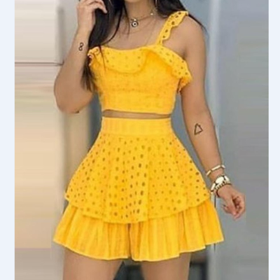 Cold shoulder cropped top skirt sets - Thumbnail 5