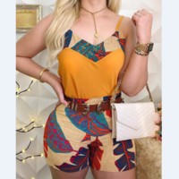 Spaghetti Strap Print Top & Short Sets - Thumbnail 2