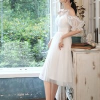 White tulle short prom dress party dress - Thumbnail 4