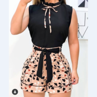 Print Round Neck Tank Top & Shorts Set - Thumbnail 2