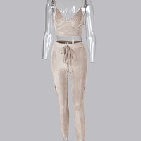 Ribbed Crop Top + Trousers Set - Thumbnail 2