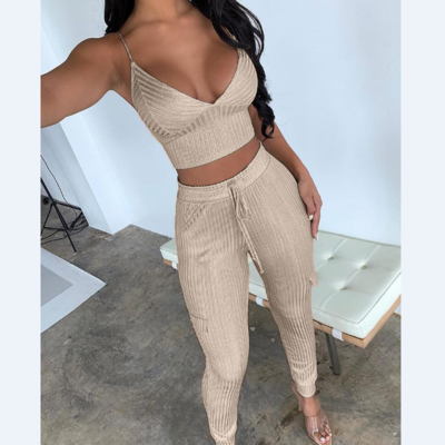 Ribbed crop top + trousers set