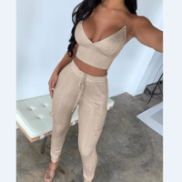 Ribbed Crop Top + Trousers Set - Thumbnail 1