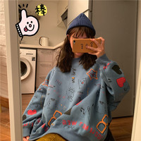Cute Pastel Print Oversized Sweater Hoodie Pullover Korean Japanese Harajuku Chinese Retro Streetwear Aesthetic Fashion - Thumbnail 1