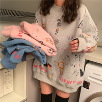 Cute Pastel Print Oversized Sweater Hoodie Pullover Korean Japanese Harajuku Chinese Retro Streetwear Aesthetic Fashion - Thumbnail 4