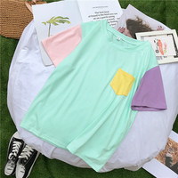 Cute Pastel Patchwork Contrast Kpop Bangtan Boys T-shirt Tee Top Korean Japanese Harajuku Chinese Retro Streetwear Aesthetic Fashion - Thumbnail 2