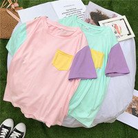 Cute Pastel Patchwork Contrast Kpop Bangtan Boys T-shirt Tee Top Korean Japanese Harajuku Chinese Retro Streetwear Aesthetic Fashion - Thumbnail 4